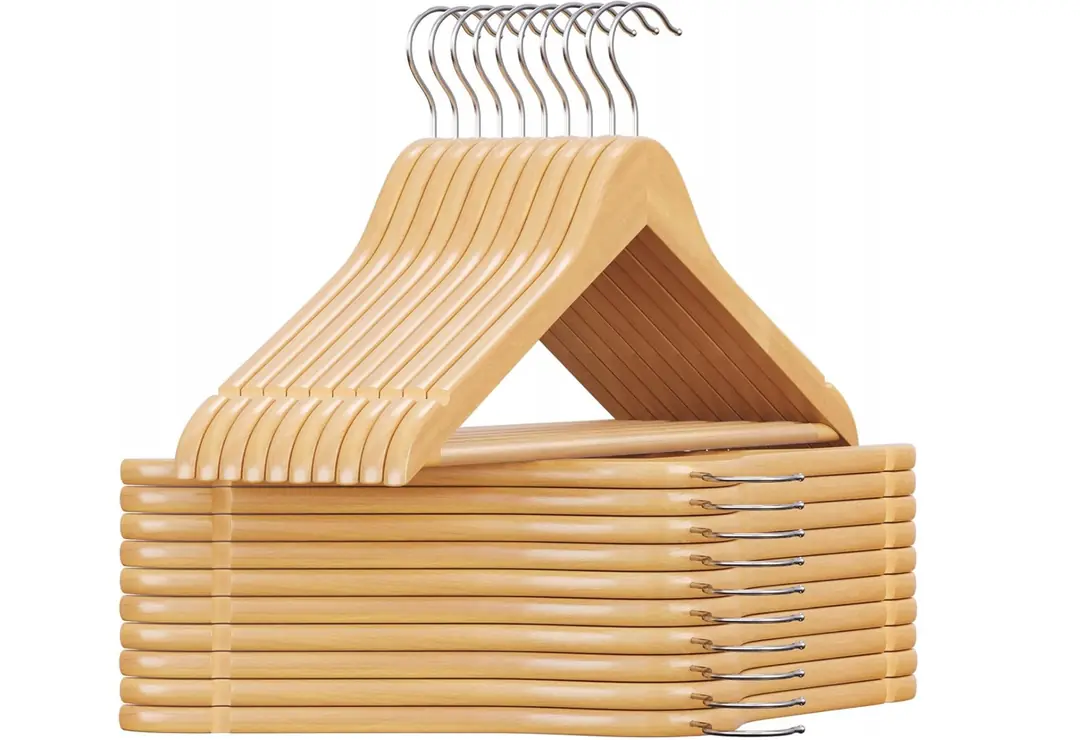 Naturel Ahşap Elbise ve Pantolon Askısı Klasik Gümüş Kanca