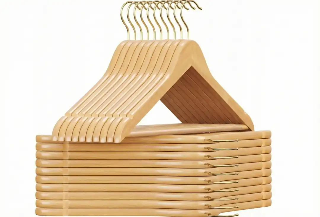Naturel Ahşap Elbise ve Pantolon Askısı Klasik Gold Kanca