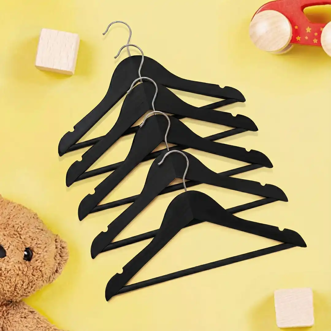 Siyah Ahşap Bebek Elbise Pantolon Askısı