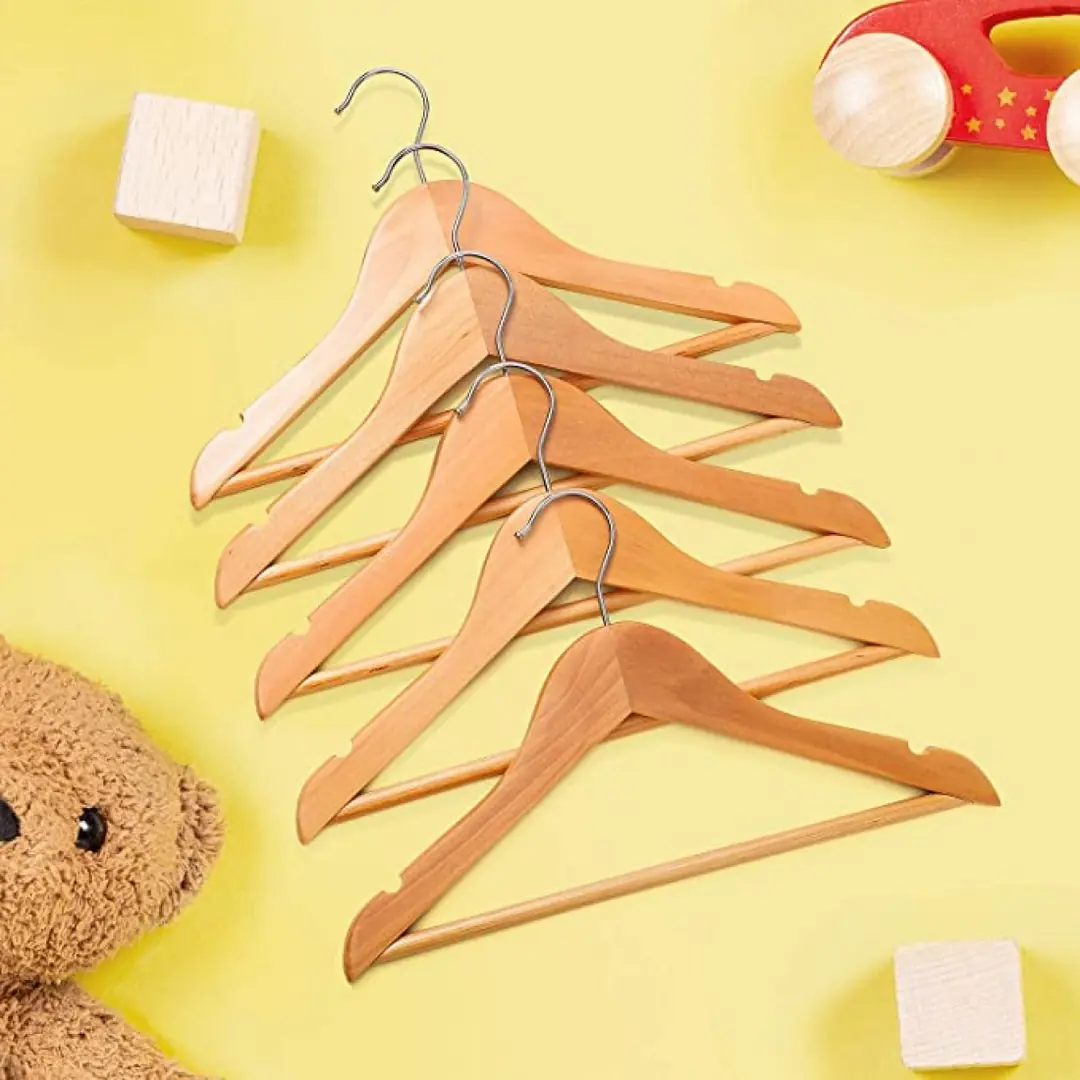 Naturel Ahşap Bebek Elbise Pantolon Askısı
